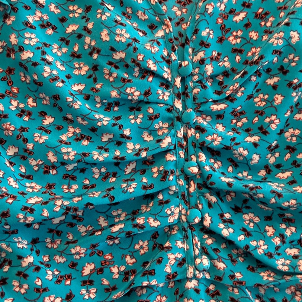 Veronica Beard Turquoise Blue Floral short sleeve Sz 2 XS S Silk Blouse EUC - Picture 5 of 8